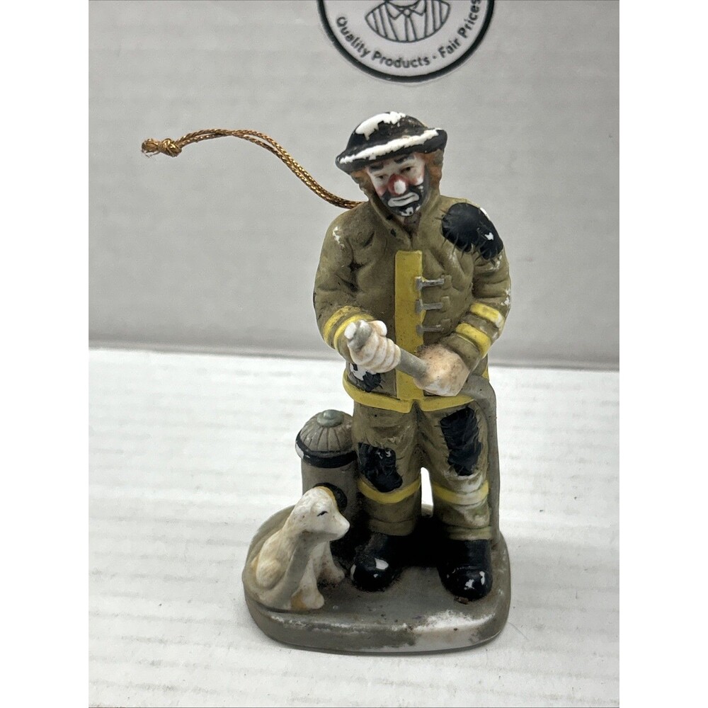 Emmett Kelly Jr Flambro 4.5" Porcelain Clown Fireman Firefighter & Dog Figurine